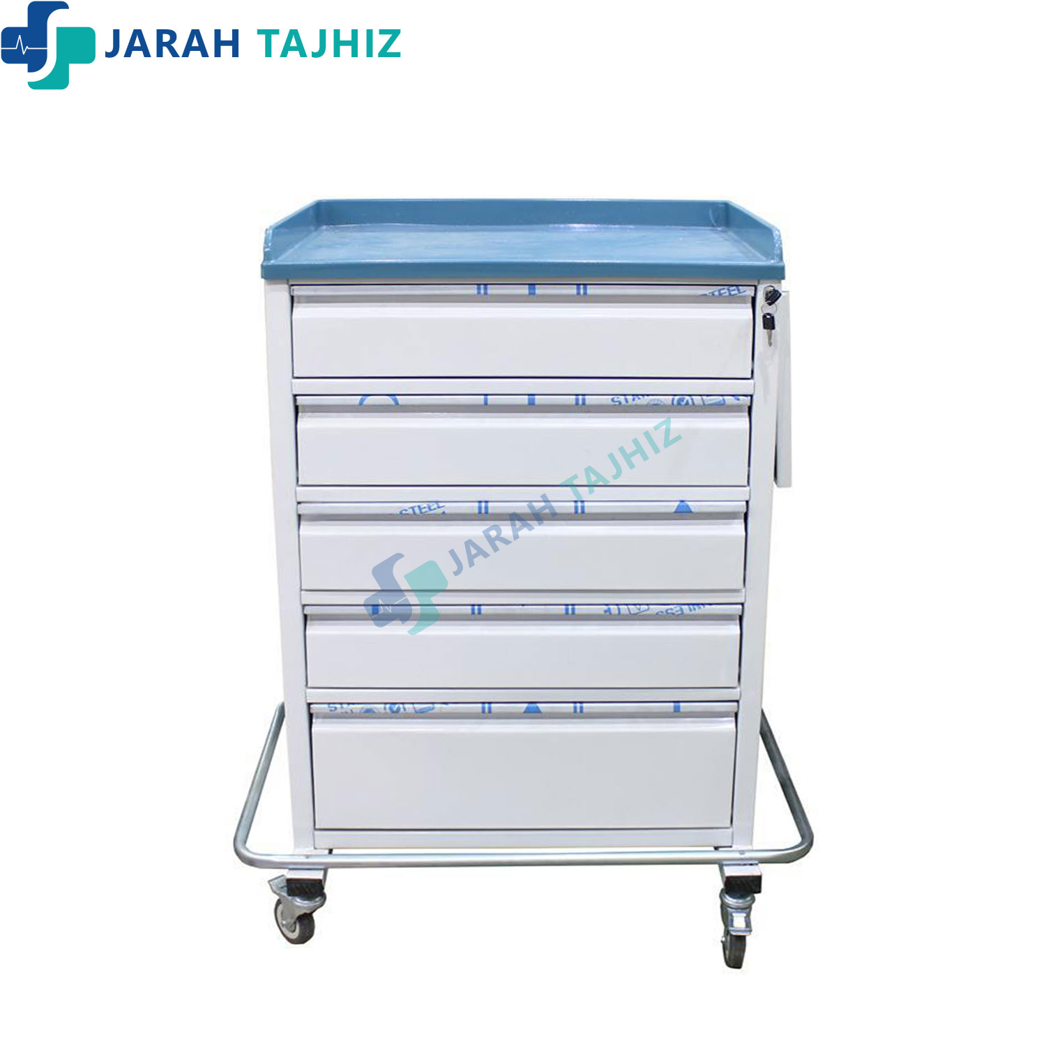 ترالی-اورژانس-پنج-کشو-جراح-تجهیز ترالی اورژانس پنج کشو سفید-جراح تجهیز - Image 1